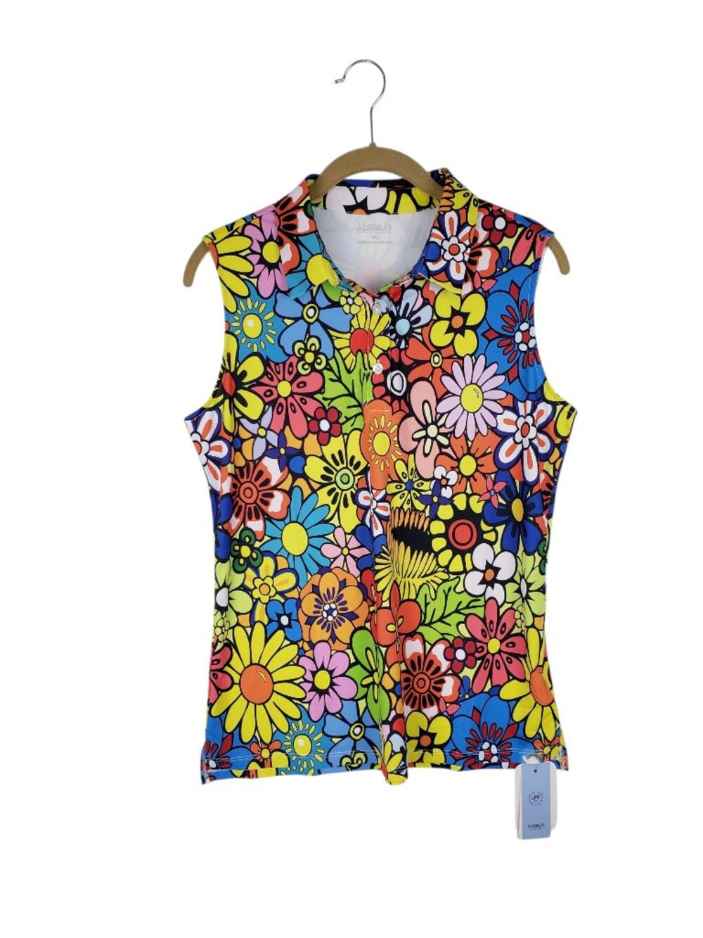 Acegolfs NWT Hyped-Up Tropical Polo Top UPF50+ Rainbow Flower Power Womens M